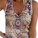 Tank Tops for Women Summer Tank Tops Racerback Boho Graphic Tank Tops Womens Tops Dressy Casual Sleeveless Tops Trendy (Medium, Ribbed Mandala)