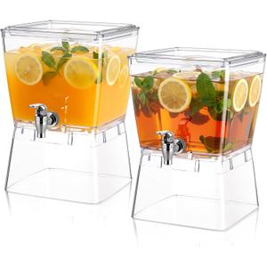 FillTouch 2 Pcs 1.5 Gallon Drink Dispensers for Parties Clear Plastic Beverage Juice Lemonade Dispensers Leak Proof Drink Containers with Stand and Spigot for Iced Tea Mimosa Bar Fridge Countertop