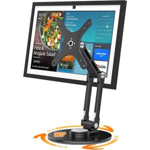 Swivel and Tilt Stand for Echo Show 15 (Gen 1, Gen 2), Portable Monitor Stand, Adjustable Angle and Height with 360 Rotation Bases, Switching Between Landscape and Portrait Screens (Black)
