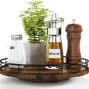 Farmhouse Oak 10" Lazy Susan Turntable Organizer for Cabinet, Round Wooden Lazy Susan Organization and Storage for Dining Table, Pantry, Kitchen, Countertop, Cupboard,Home Decor, Walnut Wood