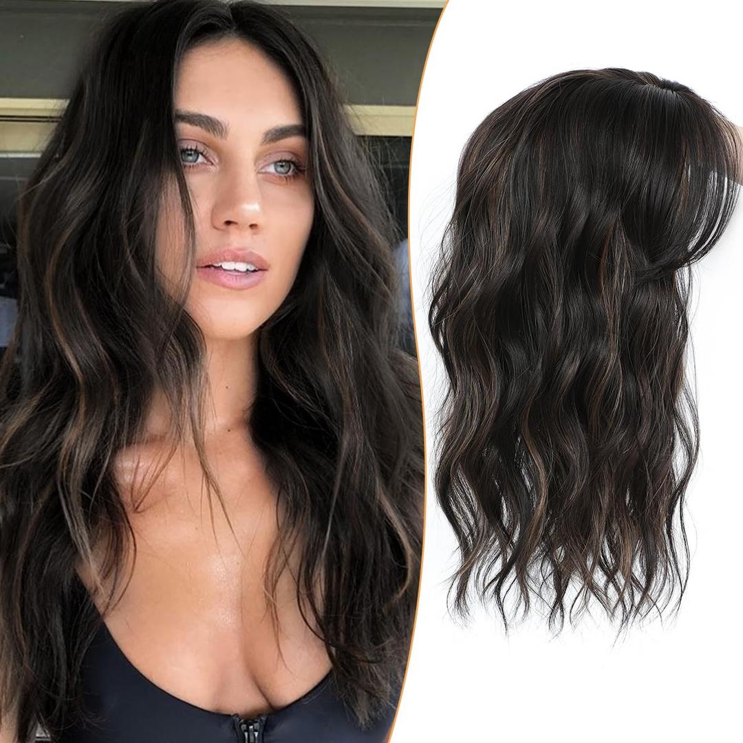 PANEWAY Hair Topper 16Inch Hair Toppers For Women with Thinning Hair 6.5x6.5 Ladies Wiglets Toppers Hair Pieces for Women - Dark Brown with Highlights