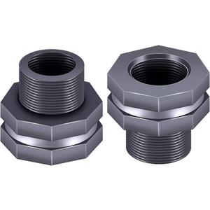 2PCS PVC Bulkhead Fitting 3/4 Inch,Water Tank Connector Adapter,Thru-Bulk Pipe Fitting for Rain Barrels, Aquariums,Water Tanks,Pools(Grey) H-007-2