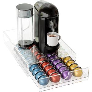Acrylic Coffee Pod Organizer for Nespresso Vertuo Pod Holder 40 Pods Clear Vertuo Pod Storage Drawer (1 Tier) (Clear) (Transparent Black)