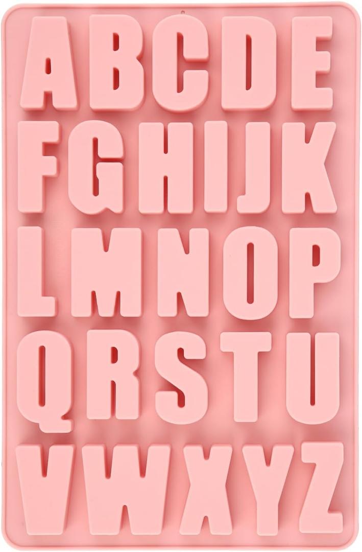 2 x 26 Cavities Silicone Letter Mold for Baking, Chocolate Letter Mould Alphabet Crayon Mold Non-Stick Large Depth Chocolate Letter Stencil for Making Candy Cake Biscuit Dessert (Pink)
