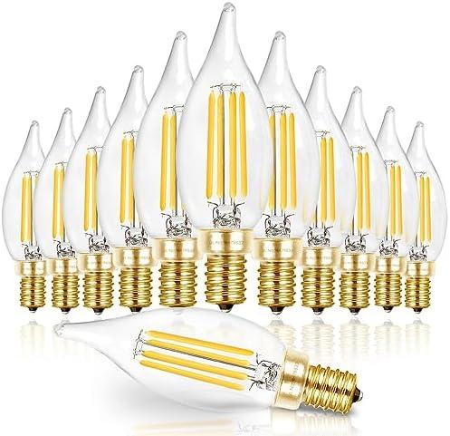 Hizashi E12 Candelabra Bulb 60 watt 5000K Daylight White, Dimmable E12 LED Bulb, 90+ CRI 6W 550LM, CA11 Flame Tip LED Chandelier Light Bulbs Candelabra Base, UL Listed - 12 Pack