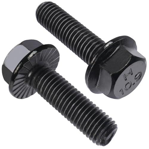 VGBUY M8-1.25 x 35mm Flanged Hex Head Bolts,External Flange Hex Drive Screws,Class 10.9 Black Zinc Plated,Alloy Steel,Full Coarse Thread,Pump,Fix Car,DIY Project