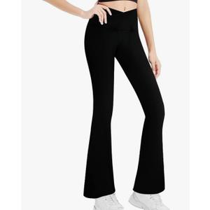 Jinhiteam Flare Leggings for Girls Black Casual Soft High Waist Gym Athletic Workout Long Bootcut Yoga Pants, Black, Size 110