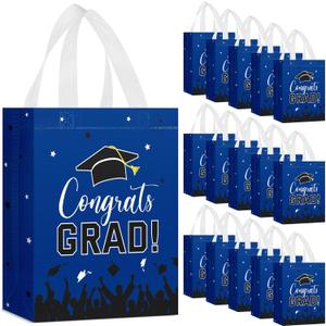Shinylin 24 Pcs Graduation Gift Bags 2026 Reusable Graduation Bags Bulk with Handles, Nonwoven Congrats Grad Party Favor Tote(Royal Blue)