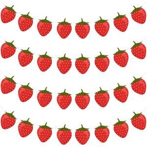 Lewtemi 4 Packs Strawberry Garland Decoration, Strawberry Party Supplies for Berry First Birthday, Baby Shower, Summer Picnic, Fruit Theme Party, Hanging Banner for Wall, Table, Photo Booth(Red)
