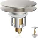 iFealClear Universal Bathroom Sink Stopper, Metal Pop Up Sink Drain Strainer with Hair Catcher Basket, Fit 1.1"-2.36" US Basin, Wash Basin Drain Plug, Big Cover Cap, Brass Bounce Core, Brushed Nickel