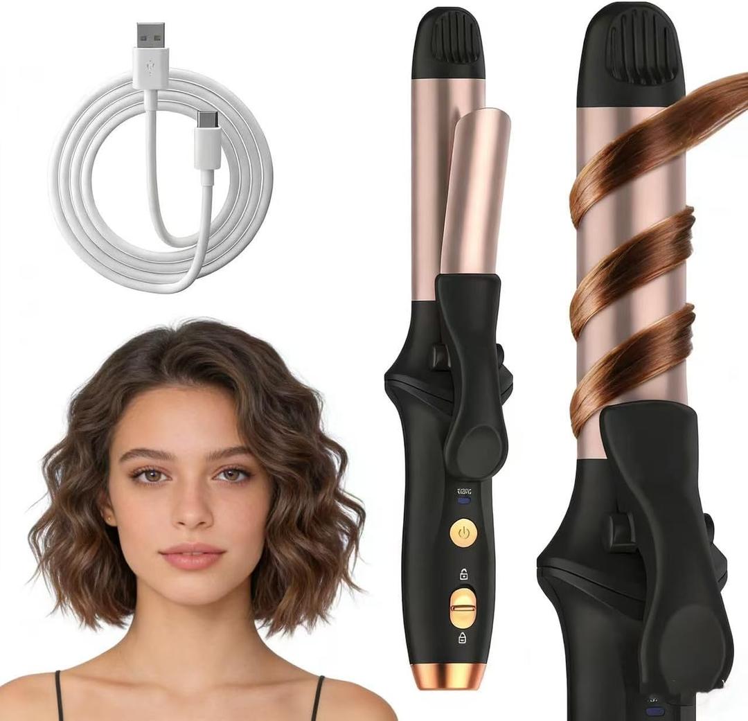 Cordless Curling Iron Hair Curler: Mini USB Rechargeable 4000 mAh 3 Temp Setting Travel Portable 200 Million Negative Ion for Long Short Hair
