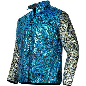 Mens Joe Shiny Sequins Shirt Button Down Dress Costume Shirt (Large, Blue)