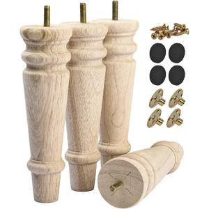 8 inch / 20cm Wooden Furniture Legs, Pack of 4 Unfinished Solid Wood Round Turned DIY Replacement Feet with M8 Hanger Bolts & T-Nuts for Sofa Couch Cabinet Recliner Ottoman Riser TV Stand