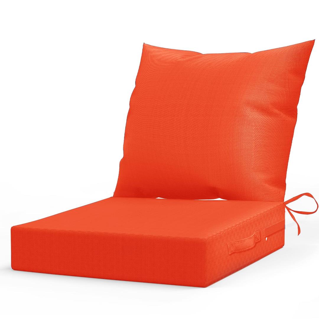 L’AGRATY Outdoor Chair Cushions for Patio Furniture：24" x 24" Deep Seat Cushions with Backrest for Couch Sofa Chair - Waterproof Fade-Resistant Patio Cushion (Set of 2,Orange)