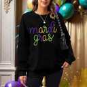 EGELEXY Mardi Gras Sweatshirt Carnival Outfits Women Carnival Embroidery Sweatshirts Fat Tuesday Pullover Tops (Black, XXL)