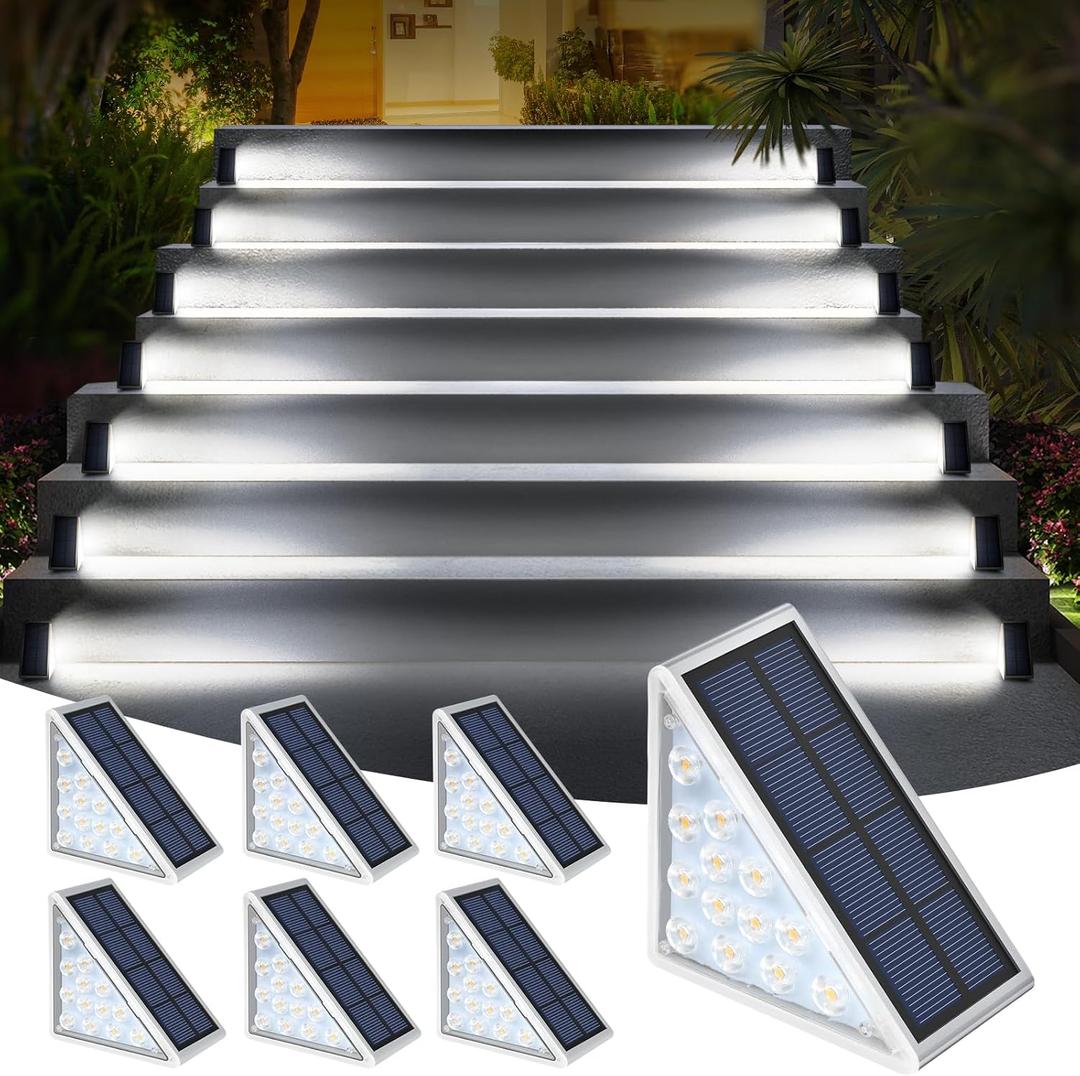 LED Solar Step Lights Stair Light Solar Deck Lights IP67 Solar Decoration Lights for Yard, Patio, Garden, Walkways, Front Door, Pathway, Driveway, Porch 6PK (Cool White)