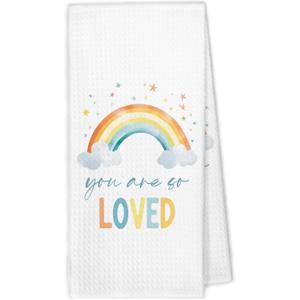 XBBMGG Rainbow Hand Towels for Kids Bathroom, Boho You are So Loved Rainbow Gifts Dish Hand Tea Towels for Woman, Girls Nursery Decor, Girl Nursery Decorative Towel for Bathroom Kitchen,16x24 Inch