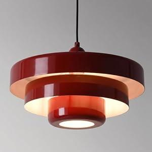 Modern Tiered Metal Pendant Light, Adjustable Height Ceiling Light Fixture, All-Metal Construction, Mid-Century Pendant Lighting for Kitchen Island Dining Room Living Room Hallway(Glossy Retro Red)