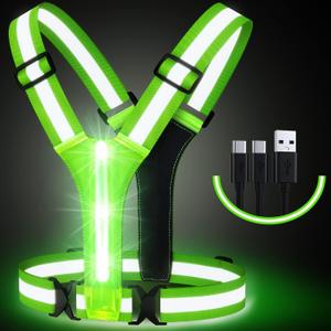 Simket Led Reflective Vest Running Gear, High Visibility Reflective Running Gear Rechargeable Adjustable Led Running Vest, Safety Night Running Gear for Men Women, (Green)