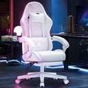White Gaming Chair,Ergonomic Massage Computer Office Desk Chair with Footrest,Pocket Spring Cushion,Reclining Leather Adjustable Gamer Chair with Headrest and Lumbar Support,White, 50 Inches X 26.4 Inches X 26.4 Inches