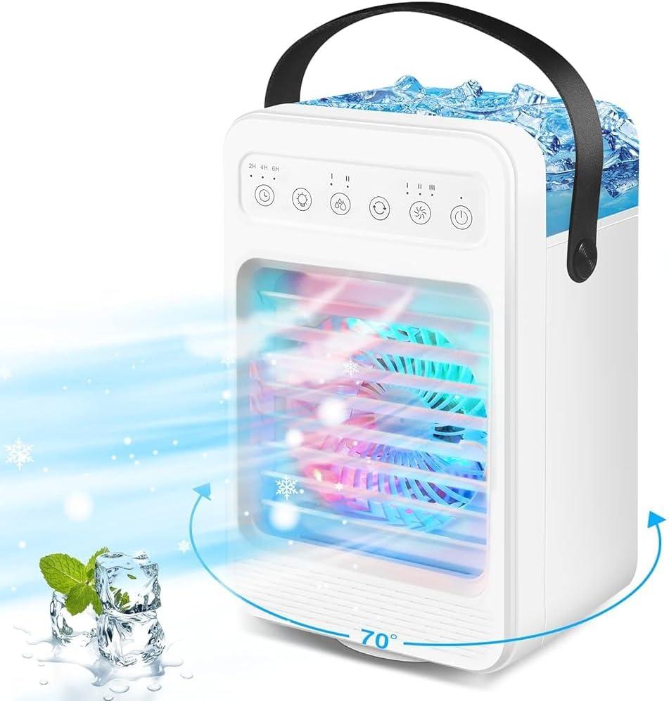 Portable Air Conditioners, Mini Air Conditioner Personal Evaporative Air Cooler with 4 Speeds 7 Colors, 600ML Portable Ac Unit Fan 2 Cool Mist Cooling Fan for Room Office Car