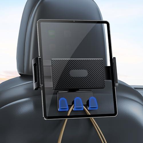 DICMKY Tesla iPad Tablet Mount Headrest Accessories for Model Y(Juniper) Model 3(Highland) 2025 2024 2023 2022 2021, Back Seat Tablet Holder with Hooks for Kids, Fits 4.7-12.9" iPad Pro Air Mini