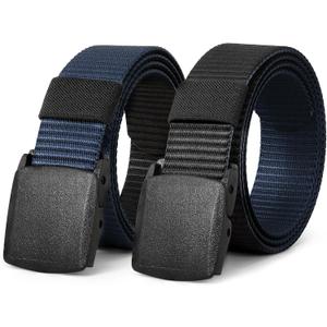 JASGOOD Nylon Canvas Breathable Military Tactical Men Waist Belt With Plastic Buckle (Suit for pant size below 45Inch, P-black/Dark Blue)