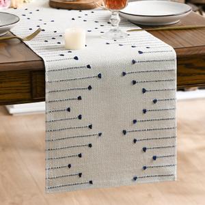 Artoid Mode Dark Blue Boho Table Runner for Farmhouse RusticSeasonal Holiday Macrame Burlap Kitchen Dining Table Decoration for Home Party Decor 12x60 Inch