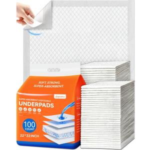 Disposable Puppy Pads 100 Count, 22"x22" Pee Pads for Dogs Potty Training, 6-Layer Super Absorbent & Leak Proof, Odor Block Pet Pads with Anti-Slip Adhesive Strips, White