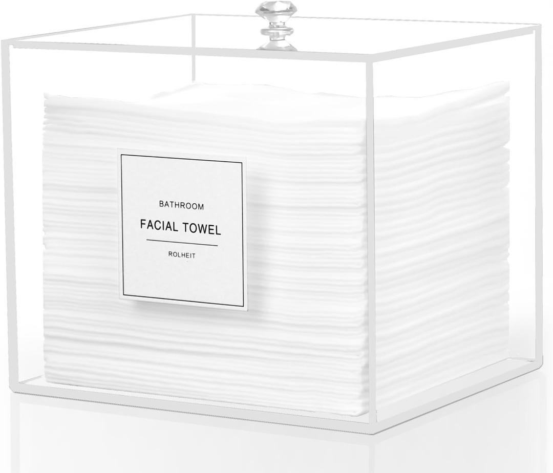 Disposable Face Towel Holder, Acrylic Face Towelettes Storage Box for Face Towels, Facial Towel Containers, Makeup Remover Cloth Organizer
