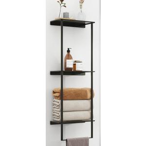 Towel Storage for Bathroom, 3 Tier Towel Rack with Shelf and Towel Bar, Wall Mounted Towel Racks for Bathroom Towel Storage and Organizer - Matte Black