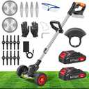 SakerPlus 24V Cordless Weed Wacker, Electric Grass Trimmer Weed Eater with 1 Battery, 3-in-1 Lightweight Brush Cutter/Lawn Mower/Edger with Wheels & 2 Types of Blades for Lawn, Garden & Yard Care