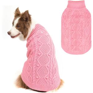SCENEREAL Knitted Dog Sweater for Small Medium Large Dogs, Cat Dog Winter Coat Warm Sweartershirts Outfits, Classic Pet Clothes with Leash Hole, Soft Pet Knitwear Apparel for Girls Boys, Pink ML (Medium/Large(Back Length 18in))