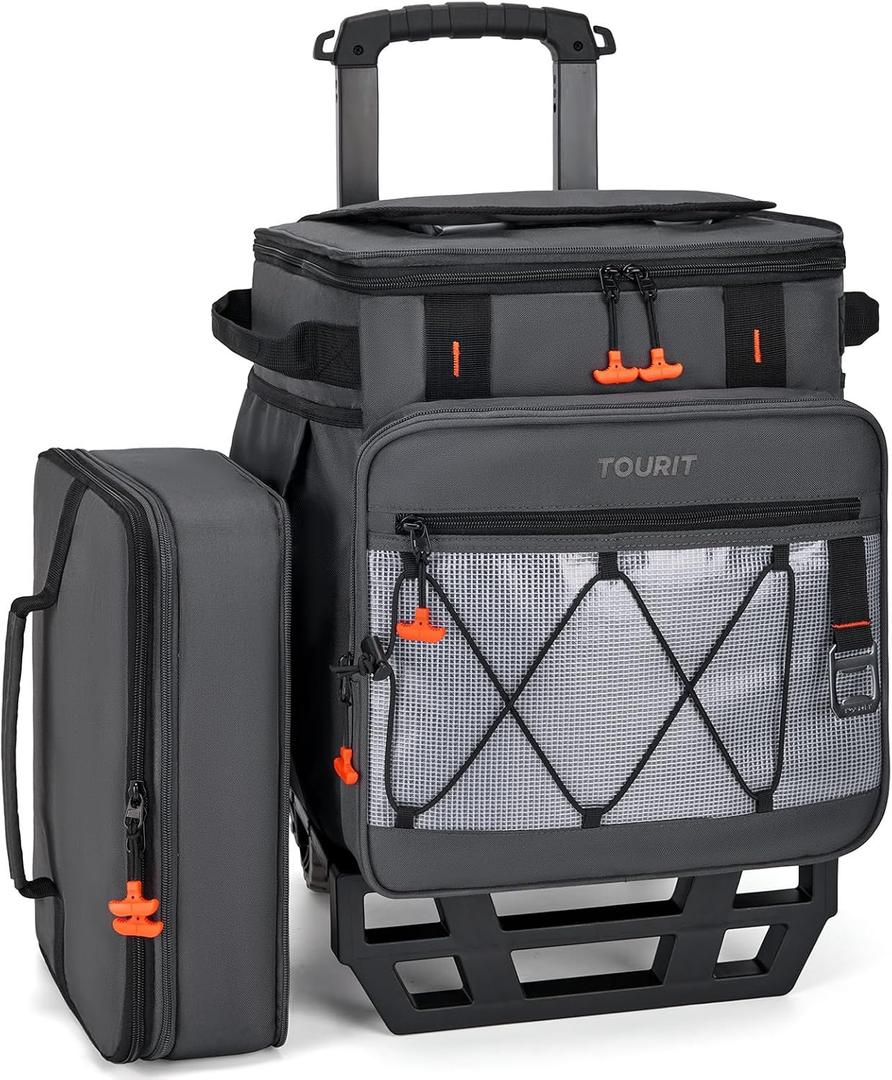 TOURIT Collapsible Cooler with Wheels, Insulated Rolling Cooler with All-Terrain Cart, Waterproof Soft Sided Cooler Bag for Beach, Picnic, Camping, Shopping, Travel, 75can 44l