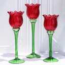 VOHO Red Tulips Candle Holders Gifts for Anniversary, Red Tealight Candle Holder for Christmas Holiday Valentines Decorations, Tulip Tea Light Candle Holders Glass Decor for Romance Tabletop(Set of3)
