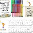 Geelin 51 Pcs Fun Baby Shower Coloring Kit First Abc Book Sign Guest Book Alternative 26 Alphabet a to Z Coloring Card with 24 Watercolor Storage Bag for Party Activities Decorations(Safari)