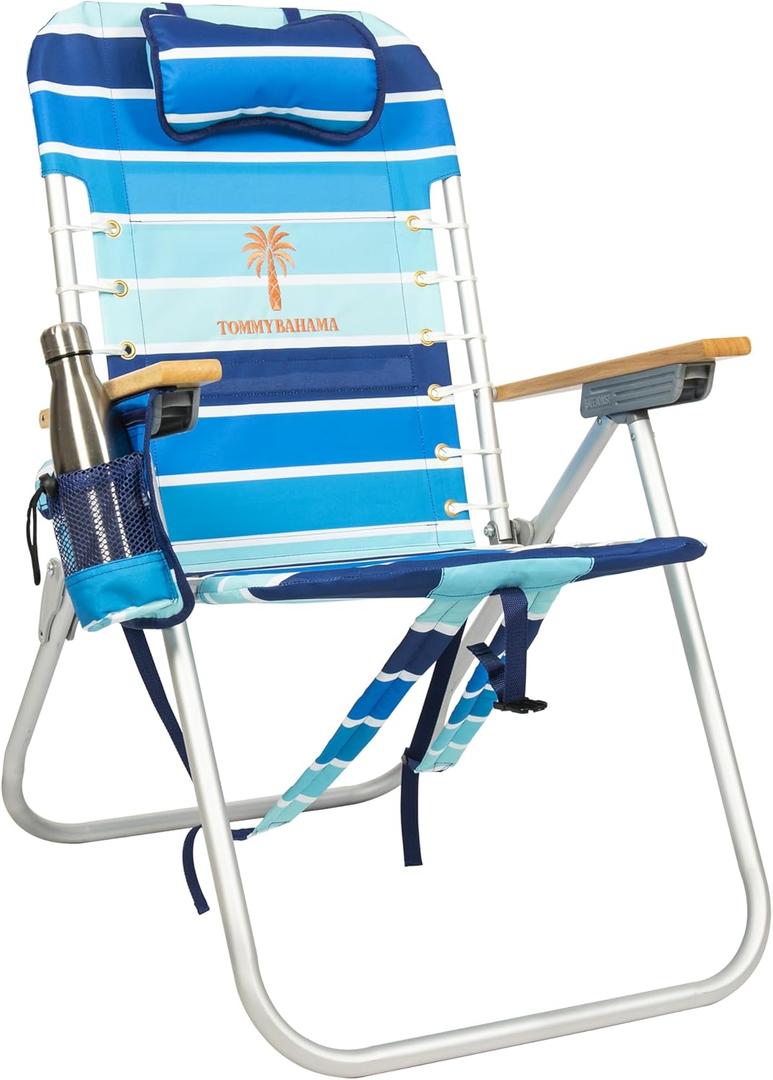 Tommy Bahama Hi-Boy 17" Seat Height 4-Position Lace-Up Suspension Folding Beach Backpack Chair (Logo Stripe)