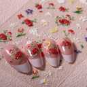 Flower Nail Art Stickers 5D Embossed Red Rose Nail Stickers 3D Self-Adhesive Star Moon Cloud Design Decals Romantic Floral Petal Blossom Nail Art Supplies for Women DIY Nail Decoration