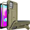 URBANITE Case for Samsung Galaxy A12 with Built-in Screen Protector, Dual Layer Shockproof Protective Phone Case, Military Grade Heavy Duty Cover Case with Kickstand (Army Green)
