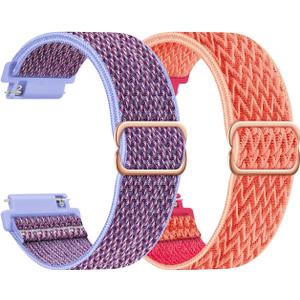 2 Pack Quick Release Watch Band - Choice of Width -20mm 22mm Watch Bands, Solo Loop Adjustable Elastic Nylon Watch Straps Replacement Wristband for Men Women (Coral + Lilac)