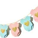 Blue Pink Baby Shower Paper Garland Short-Sleeve Bodysuits Clothesline Garland Gender Reveal Birthday Banner Baby Outfit Pre - Strung Paper Decorations 9 pcs