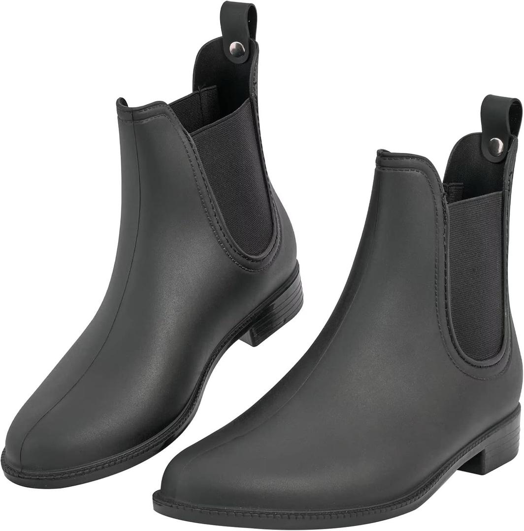 DaeRainy Women's Ankle Rain Boots Waterproof Chelsea Rain Boots Women Short Rain Booties for Outdoor (7, Black)