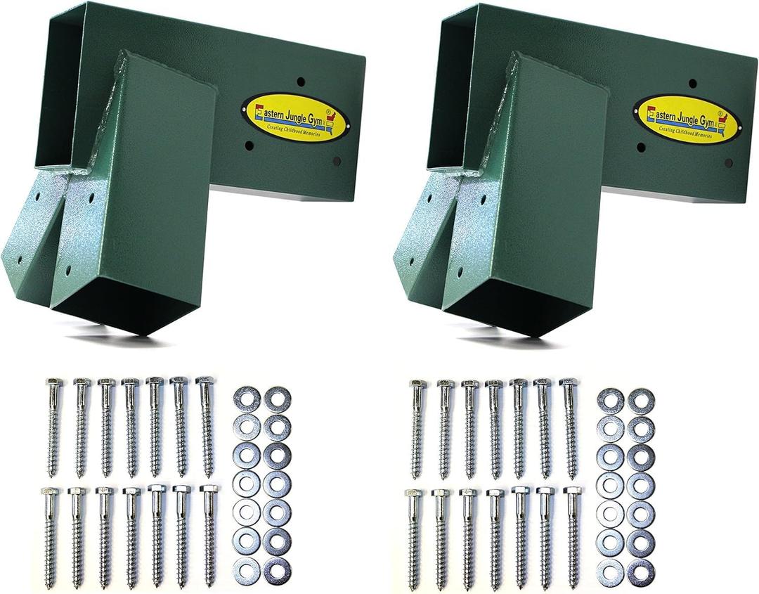 Easy 1-2-3 A-Frame 2 Brackets for Swing Set, Green | Heavy Duty Brackets with All Mounting Hardware | DIY Swing Set Parts to Build Playground Sets for Backyards