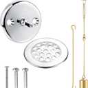 Bathtub Drain Linkage Replacement with Trip Lever Linkage and Faceplate, Strainer Cover, Tub Drain Kit for Trip Lever Bath Tub Waste and Overflow Drain, Chrome