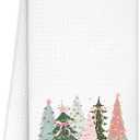 Merry Christmas Tree Kitchen Towels 16x24 Inch, Coquette Pastel Bow Christmas Tree Hand Towels for Bathroom Decorative, Preppy Pink Xmas Dish Tea Towel for Kitchen Decor