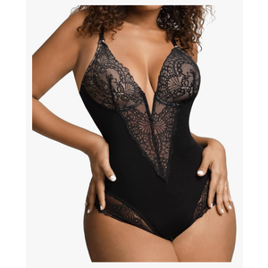 Popilush Lace Shapewear Bodysuit Tummy Control Corset Tops V Neck Sleeveless Backless Body Suit Thongs 3XL