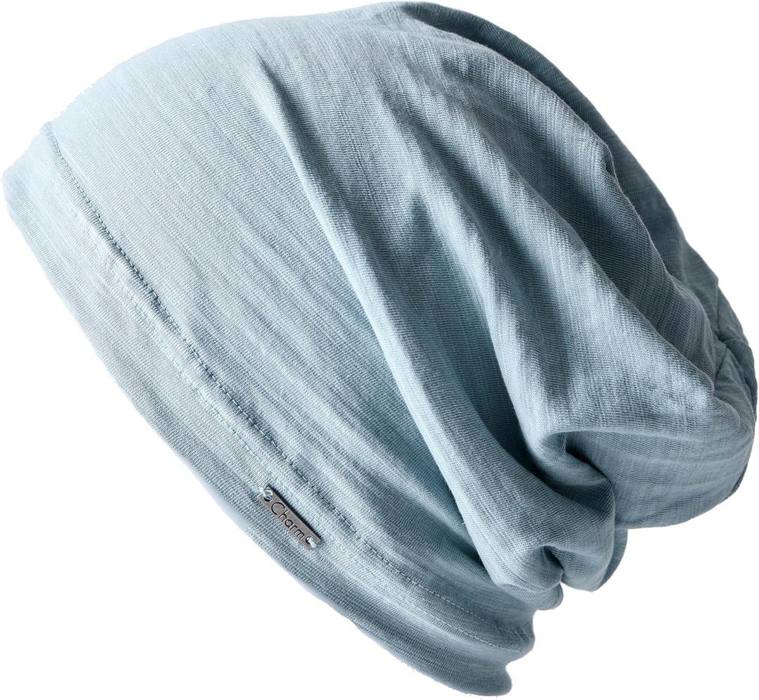 CHARM Summer Beanie for Men & Women - Slouchy Lightweight Chemo Cotton Hipster Fashion Knit Hat (One Size, Light Blue)