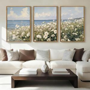 Anyzal Farmhouse Floral Wall Art Framed Coastal Wildflower Wall Decor Flower Painting 16x24 Inch Set of 3 for Living Room Bedroom Dining Room