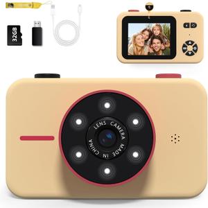 Toddler Digital Camera for Girls,Kids Camera Toy for 3-8 Year Old Girls,Children Selfie Video Camcorder with 1080p Dual Lens,Christmas Birthday Gifts for Boys Girl Age 3-8 with 32g Tf Card-Apricot