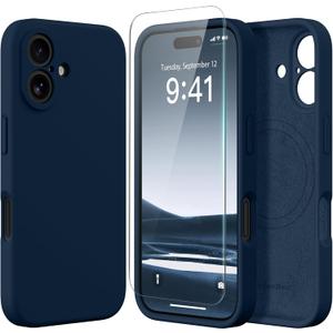 Magnetic for iPhone 16 Plus Case, Compatible with MagSafe, [Full Camera Protection][Screen Protector] Silicone Shockproof Protective Phone Case for iPhone 16 Plus 6.7", Cobalt Blue